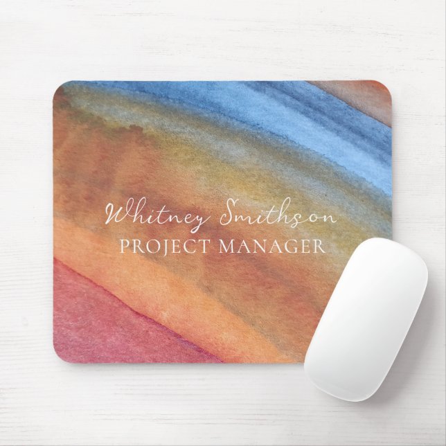   Add Name Simple Abstract Brown & Blue Watercolor Mouse Mat (With Mouse)