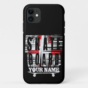 Add Name Skateboard Distressed White on Black   iPhone 11 Case