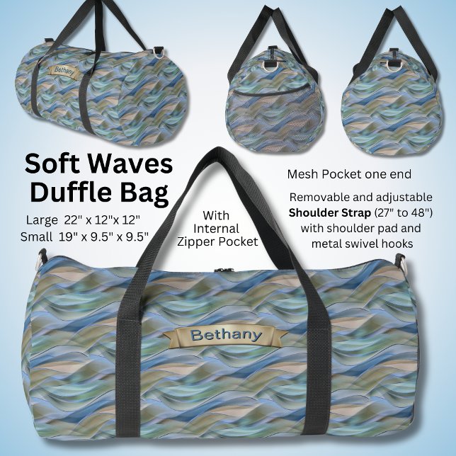 Add Name Soft Blue Green Waves Duffle Bag (Creator Uploaded)