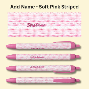 Add Name, Soft Pink Abstract Stripes Black Ink Pen