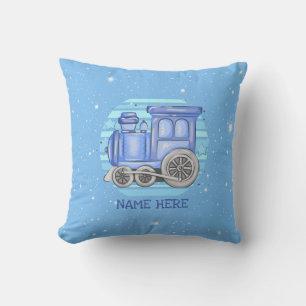 Add Name Steam Train Engine  Baby Blue             Cushion