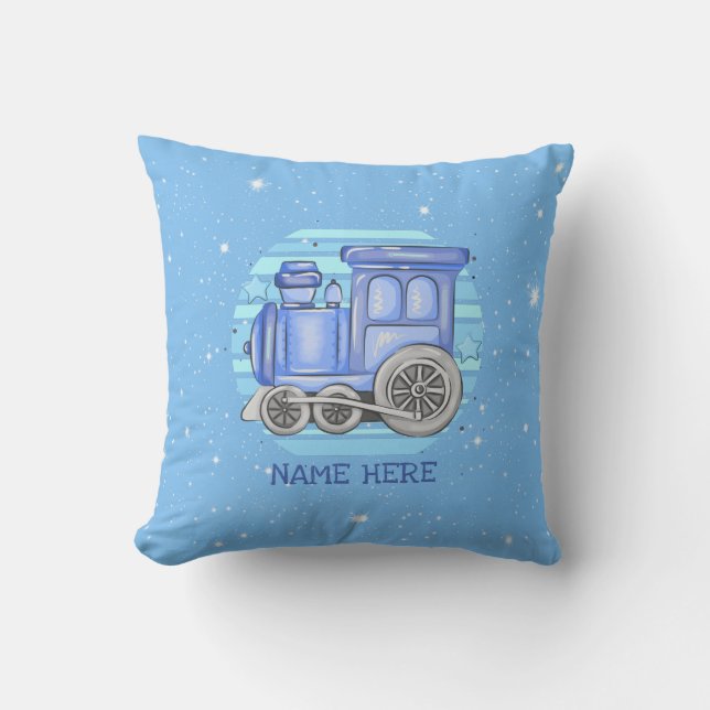 Add Name Steam Train Engine  Baby Blue             Cushion (Front)