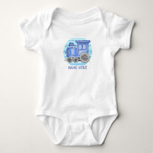 Add Name Steam Train Engine  Baby Bodysuit