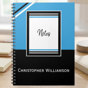 Add name stripes blue and black notebook