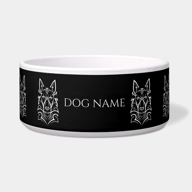 Add Name, Stylised German Shepherd, White on Black (Front)