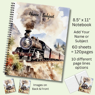 Add Name / Subject Brown Steam Train Notebook
