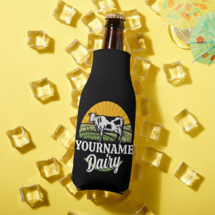 ADD NAME Sunset Dairy Farm Grazing Holstein Cow Bottle Cooler