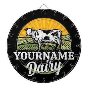 ADD NAME Sunset Dairy Farm Grazing Holstein Cow Dartboard