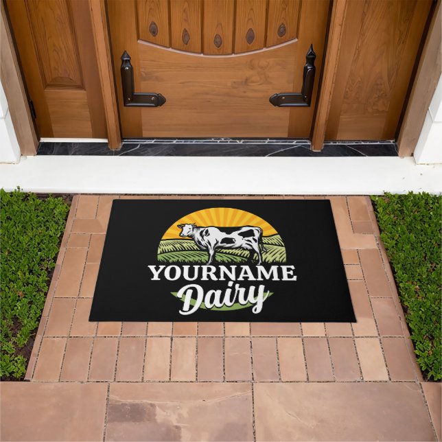 ADD NAME Sunset Dairy Farm Grazing Holstein Cow Doormat (Outdoor)
