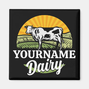 ADD NAME Sunset Dairy Farm Grazing Holstein Cow Magnet