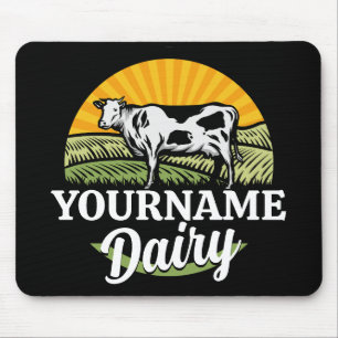 ADD NAME Sunset Dairy Farm Grazing Holstein Cow Mouse Mat