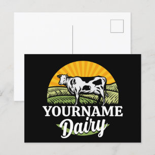 ADD NAME Sunset Dairy Farm Grazing Holstein Cow Postcard