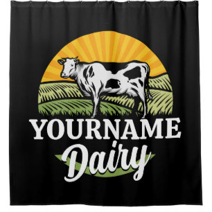 ADD NAME Sunset Dairy Farm Grazing Holstein Cow Shower Curtain