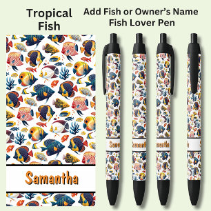 Add Name, Swimming Tropical Fish Black Ink Pen