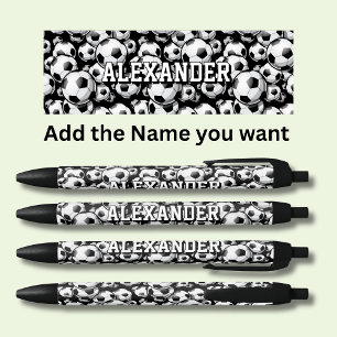 Add Name Team Text, Football Soccer Balls Black Ink Pen