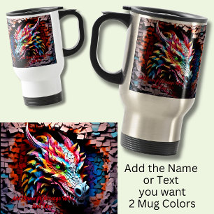 Add Name Text, 3D Rainbow Dragon Cracked Wall Travel Mug