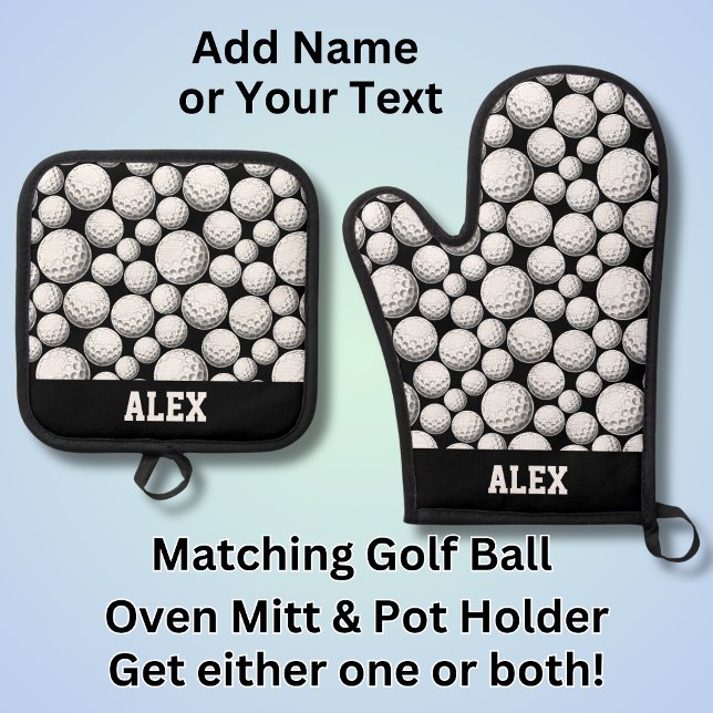Add Name Text, Alex Golf Balls Oven Mitt & Pot Holder Set (Creator Uploaded)