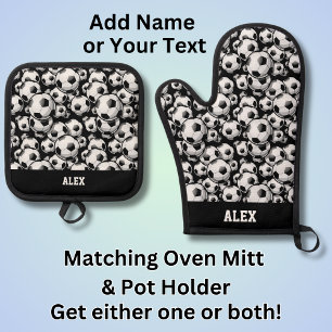 Add Name Text, Alex's Football (Soccer) Gear Oven Mitt & Pot Holder Set
