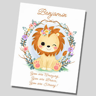 Add Name Text, Baby Lion & Flowers Nursery         Poster