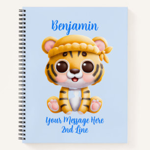 Add Name Text, Baby Tiger with Hat Notebook