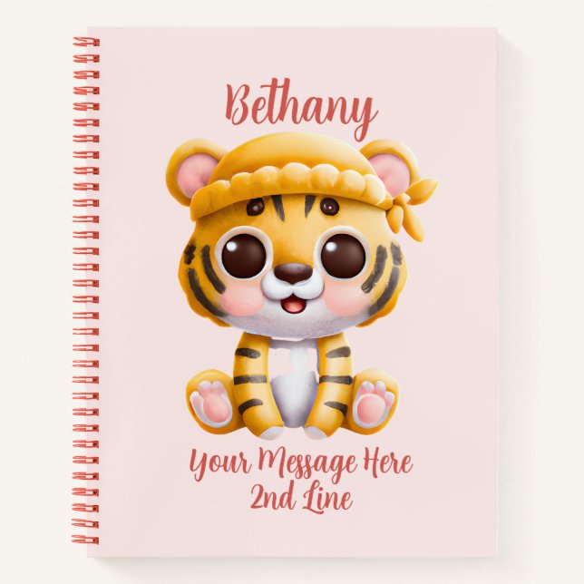 Add Name Text, Baby Tiger with Hat on Baby Notebook (Front)