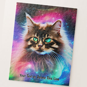 Add Name Text, Beautiful Long Hair Cat In Space Jigsaw Puzzle