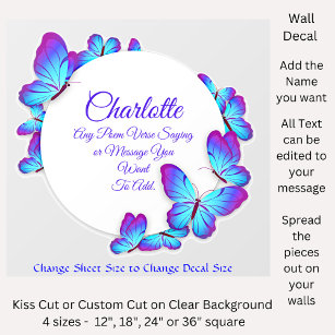 Add Name Text, Blue Butterfly Illustration Border  Wall Decal