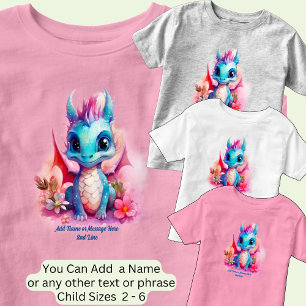 Add Name Text, Blue Pink Baby Dragon Toddler T-Shirt