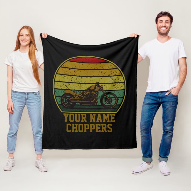 Add Name Text Chopper Motorcycle Retro Sunset      Fleece Blanket (In Situ)