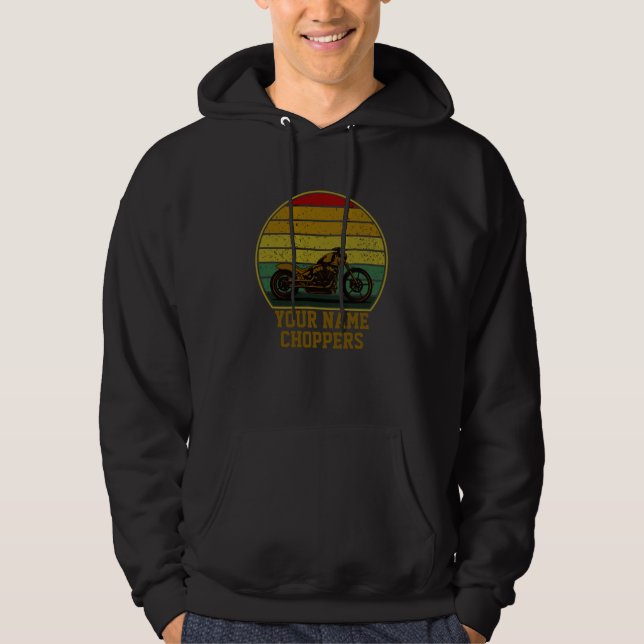 Add Name Text Chopper Motorcycle Retro Sunset      Hoodie (Front)