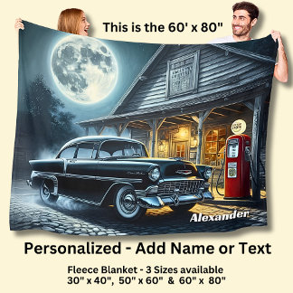 Add Name Text, Classic Car in Moonlight Fleece Blanket
