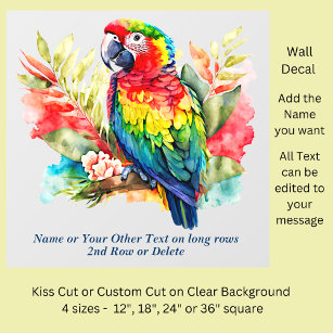 Add Name Text, Colourful Parrot Bird Painting  Wall Decal