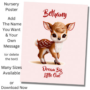 Add Name Text, Cute Fawn - Baby Deer on Pink Poster