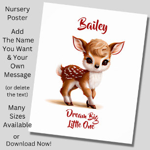 Add Name Text, Cute Fawn - Baby Deer on White Poster