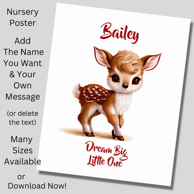 Add Name Text, Cute Fawn - Baby Deer on White Poster (Creator Uploaded)