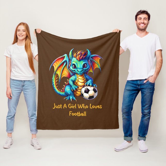Add Name Text - Dragon - A Girl Who Loves Football Fleece Blanket (In Situ)