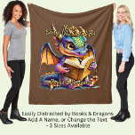 Add Name Text, Easily Distracted By Books Dragons Fleece Blanket<br><div class="desc">Add a Name or Change Any or ALL the Text - Dragon with Book Design - See lots more great Dragon Gifts in the Store!</div>