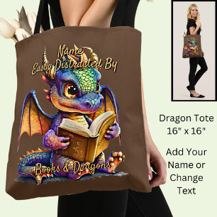 Add Name Text, Easily Distracted By Books Dragons Tote Bag