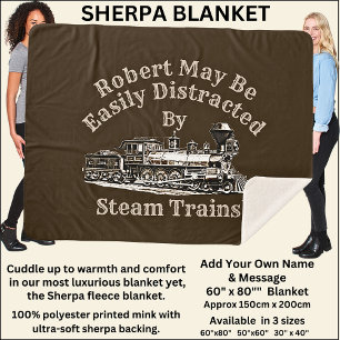 Add Name Text - Easily Distracted By Steam Trains  Sherpa Blanket