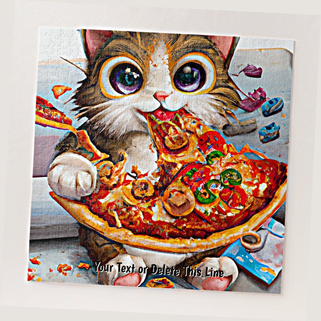 Add Name Text, Funny Cat Big Eyes and Pizza Jigsaw Puzzle (Creator Uploaded)