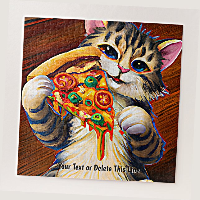 Add Name Text, Funny Cat with Pizza Jigsaw Puzzle (Creator Uploaded)