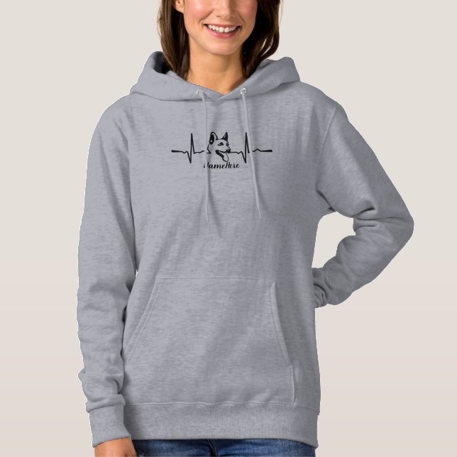 Add Name Text, German Shepherd Heartbeat  Hoodie (Front)