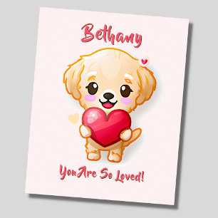 Add Name Text Golden Retriever Puppy Heart Nursery Poster