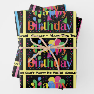 Add Name & Text Happy Birthday Balloons 3 Wrapping Paper Sheet