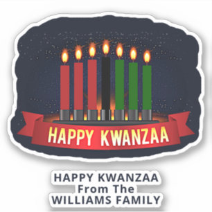 Add Name Text, Happy Kwanzaa 7 Candles Kiss Cut 