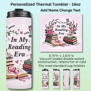 Add Name Text In My Reading Era Pink Books Flowers Thermal Tumbler