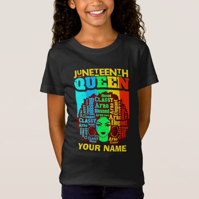 Add Name Text Juneteenth Black Queen Afro Melanin  T-Shirt (Front)