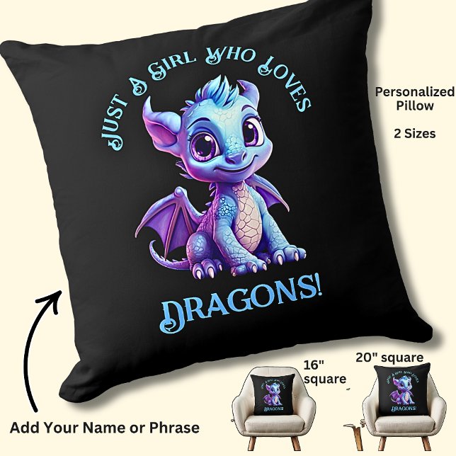 Add Name Text - Just a Girl Who Loves Dragons!    Cushion (Creator Uploaded)