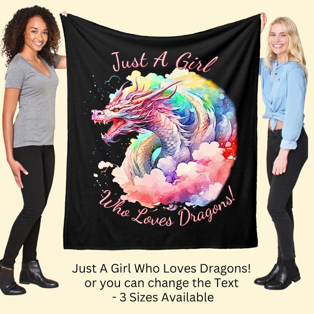 Add Name Text, Just A Girl Who Loves Dragons! Fleece Blanket (Creator Uploaded)