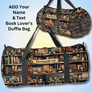 Add Name Text - Library Books on Bookshelves Duffle Bag